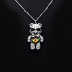 Wholesale Crystal Bear Necklace with pink Swarovski element crystals on platinum plated brass from JuneJewelry.com.