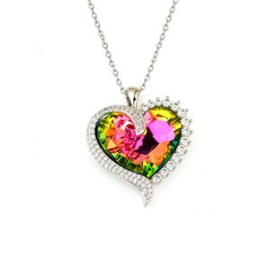 Wholesale Swarovski Crystal Necklace featuring a colorful crystal flower on platinum plated brass from JuneJewelry.com.