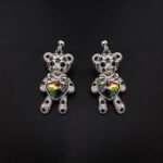 Wholesale Crystal Bear Earrings with Swarovski element crystals on platinum plated brass from JuneJewelry.com.