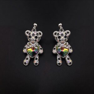 Wholesale Crystal Bear Earrings with Swarovski element crystals on platinum plated brass from JuneJewelry.com.