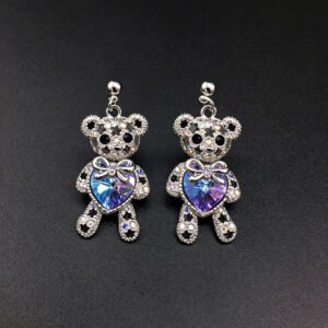 Wholesale Crystal Bear Earrings with Swarovski element crystals on platinum plated brass from JuneJewelry.com.