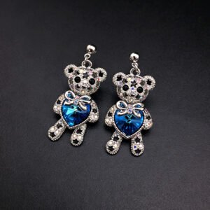 Wholesale Crystal Bear Earrings with Swarovski element crystals on platinum plated brass from JuneJewelry.com.