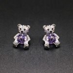 Wholesale Crystal Bear Earrings with pink Swarovski element crystals on platinum plated brass from JuneJewelry.com – cute fashion jewelry for bulk orders.