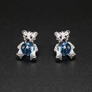 Wholesale Crystal Bear Earrings with pink Swarovski element crystals on platinum plated brass from JuneJewelry.com – cute fashion jewelry for bulk orders.