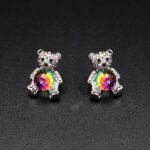 Wholesale Crystal Bear Earrings with pink Swarovski element crystals on platinum plated brass from JuneJewelry.com – cute fashion jewelry for bulk orders.