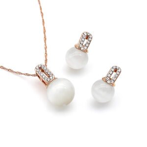 Wholesale Sphere Cat Eye Set featuring white spherical beads on rose gold plated zinc alloy from JuneJewelry.com.