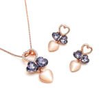 Wholesale Heart Jewelry Set featuring purple crystals and opal hearts on rose gold plated zinc alloy from JuneJewelry.com.