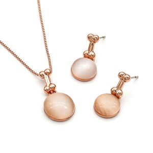 Wholesale Bone Cat Eye Set featuring round cabochons on rose gold plated zinc alloy from JuneJewelry.com.