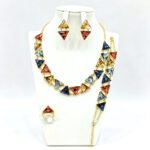 Wholesale Crystal Jewelry Set with triangular multi-color crystals on real gold plated brass from JuneJewelry.com.