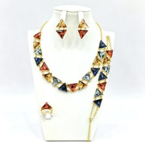 Wholesale Crystal Jewelry Set with triangular multi-color crystals on real gold plated brass from JuneJewelry.com.
