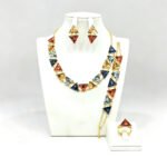 Wholesale Crystal Jewelry Set with triangular multi-color crystals on real gold plated brass from JuneJewelry.com.