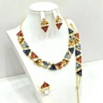 Wholesale Crystal Jewelry Set with triangular multi-color crystals on real gold plated brass from JuneJewelry.com.