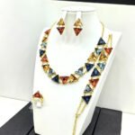 Wholesale Crystal Jewelry Set with triangular multi-color crystals on real gold plated brass from JuneJewelry.com.