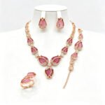 Wholesale Opal Jewelry Set Rose Gold Zinc Alloy featuring cat's eye stone necklace earrings bracelet ring from JuneJewelry.com.