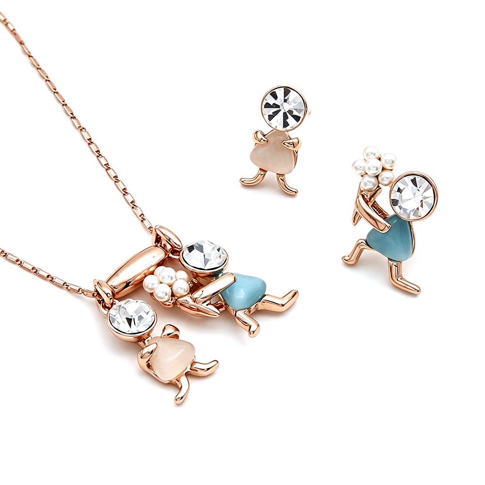 K200035A-001.86.A Wholesale Opal Jewelry Set featuring opal flowers and purple crystals on rose gold plated zinc alloy from JuneJewelry.com.