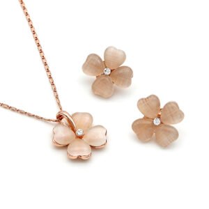 Wholesale Teardrop Cat Eye Set featuring oval cabochons on rose gold plated zinc alloy from JuneJewelry.com.