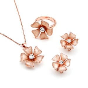 Wholesale enamel flower jewelry set with rose gold plated zinc alloy and crystal center from JuneJewelry.com – cheap factory price accessories for bulk order.