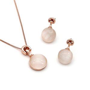Wholesale Horseshoe Cat Eye Set featuring smooth cabochons on rose gold plated zinc alloy from JuneJewelry.com.