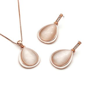 Wholesale Opal Jewelry Set with teardrop cat eye stones on rose gold plated zinc alloy from JuneJewelry.com.