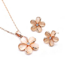 Wholesale Leaf Cat Eye Set featuring marquise leaf stones on rose gold plated zinc alloy from JuneJewelry.com.
