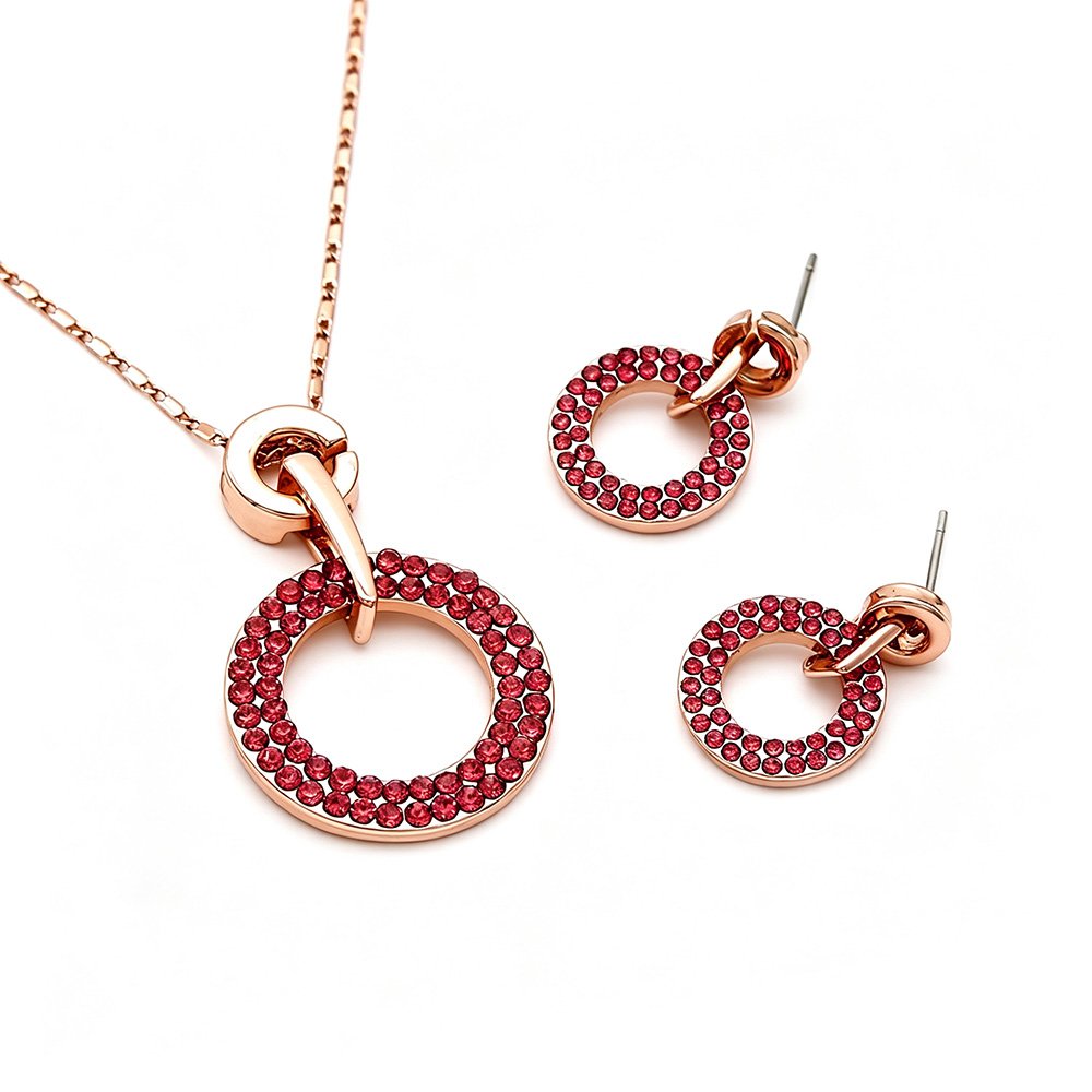 K300766A-002.120.A Wholesale Circle Crystal Set with red synthetic crystals on rose gold plated zinc alloy from JuneJewelry.com.