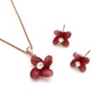 Wholesale opal floral jewelry set with rose gold plated zinc alloy and cat eye stones from JuneJewelry.com – cheap factory price set for bulk buy.