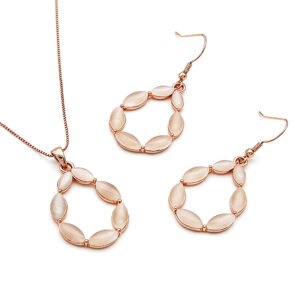 Wholesale Marquise Jewelry Set with cream cat eye stones on rose gold plated zinc alloy from JuneJewelry.com.