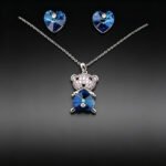 Wholesale bear jewelry set made of white gold plated copper with rainbow heart Swarovski element crystals from JuneJewelry.com.