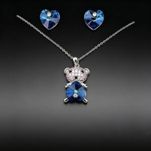 Wholesale bear jewelry set made of white gold plated copper with rainbow heart Swarovski element crystals from JuneJewelry.com.