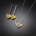 Wholesale heart jewelry set made of white gold plated copper with yellow heart Swarovski element crystals from JuneJewelry.com.