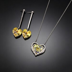 Wholesale heart jewelry set made of white gold plated copper with yellow heart Swarovski element crystals from JuneJewelry.com.