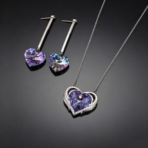 Wholesale heart jewelry set made of white gold plated copper with yellow heart Swarovski element crystals from JuneJewelry.com.