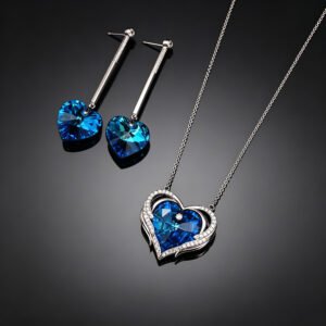 Wholesale heart jewelry set made of white gold plated copper with yellow heart Swarovski element crystals from JuneJewelry.com.