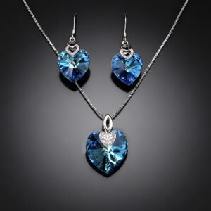 Wholesale geometric jewelry set made of white gold plated copper with purple and gold Swarovski element crystals from JuneJewelry.com.