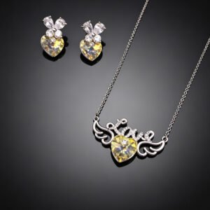 Wholesale butterfly jewelry set made of white gold plated copper with purple and golden Swarovski element crystals from JuneJewelry.com.
