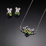 Wholesale butterfly jewelry set made of white gold plated copper with purple and golden Swarovski element crystals from JuneJewelry.com.