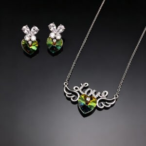 Wholesale butterfly jewelry set made of white gold plated copper with purple and golden Swarovski element crystals from JuneJewelry.com.
