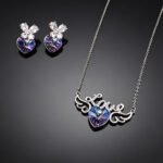 Wholesale butterfly jewelry set made of white gold plated copper with purple and golden Swarovski element crystals from JuneJewelry.com.