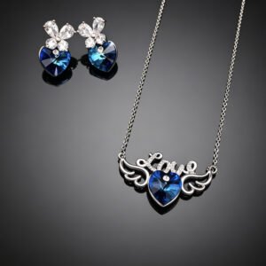 Wholesale butterfly jewelry set made of white gold plated copper with purple and golden Swarovski element crystals from JuneJewelry.com.