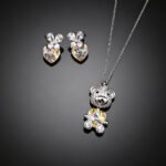 Wholesale bear jewelry set made of white gold plated copper with yellow heart Swarovski element crystals from JuneJewelry.com.