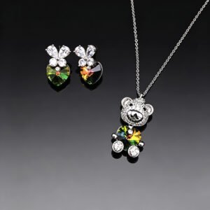 Wholesale bear jewelry set made of white gold plated copper with yellow heart Swarovski element crystals from JuneJewelry.com.