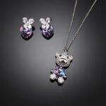 Wholesale bear jewelry set made of white gold plated copper with yellow heart Swarovski element crystals from JuneJewelry.com.