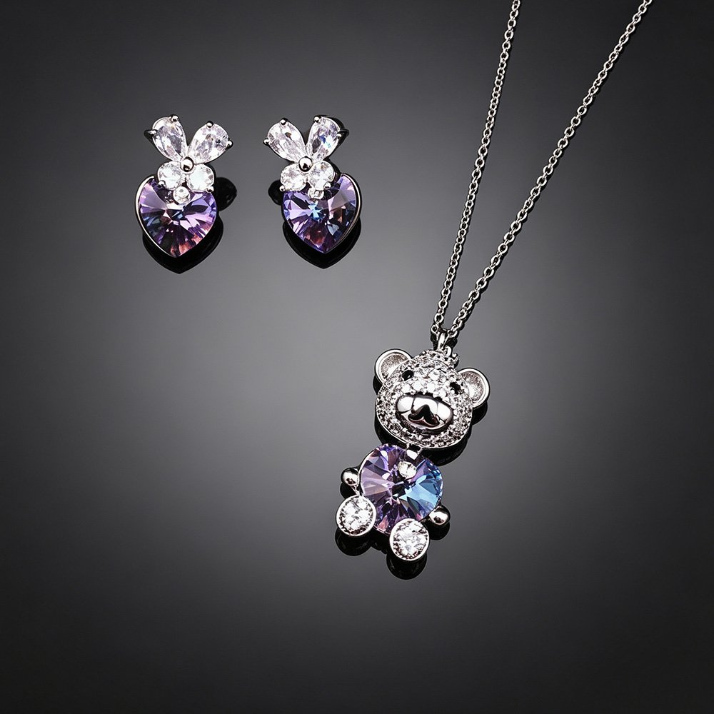1303184-G100245E17Y.195.A Wholesale bear jewelry set made of white gold plated copper with yellow heart Swarovski element crystals from JuneJewelry.com.