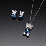 Wholesale bear jewelry set made of white gold plated copper with yellow heart Swarovski element crystals from JuneJewelry.com.