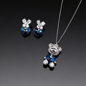 Wholesale bear jewelry set made of white gold plated copper with yellow heart Swarovski element crystals from JuneJewelry.com.