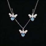 Wholesale bee jewelry set made of white gold plated copper with pink heart Swarovski element crystals from JuneJewelry.com.