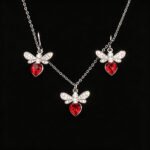 Wholesale bee jewelry set made of white gold plated copper with pink heart Swarovski element crystals from JuneJewelry.com.