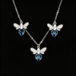 Wholesale bee jewelry set made of white gold plated copper with pink heart Swarovski element crystals from JuneJewelry.com.
