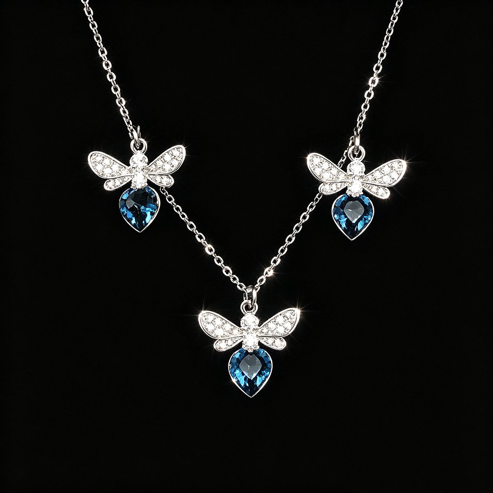 1303455-1103569A201.153.A Wholesale bee jewelry set made of white gold plated copper with pink heart Swarovski element crystals from JuneJewelry.com.