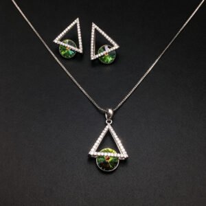 Wholesale geometric jewelry set featuring white gold plated copper with pink Swarovski element crystals from JuneJewelry.com.